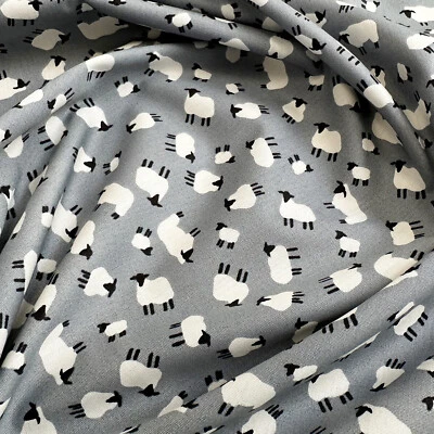 Cotton Fabric - White Sheep on Silver Grey - Craft Fabric Material Metre - Image 1 of 4