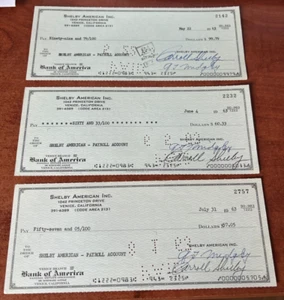 3x Carroll Shelby Firmado Cheque 1963 American Checks Coche de Carreras Cobra GT Nómina - Imagen 1 de 2