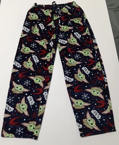 Star Wars BABY YODA & SNOWFLAKES Lounge PAJAMA PANTS Boy's Size Large Holiday - Picture 1 of 7