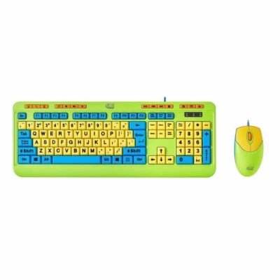 Adesso AKB-132DB 104-Key KIDS Keyboard Mouse USB Combo AntiMicrobial Fluorescent - Image 1 of 4