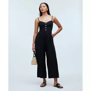 Madewell Tuta senza maniche a gamba larga in 100% lino in vero nero - Foto 1 di 10