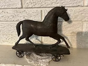 Antique American Tin Horse On Platform Pull Toy George Brown 10" Long - Picture 1 of 7
