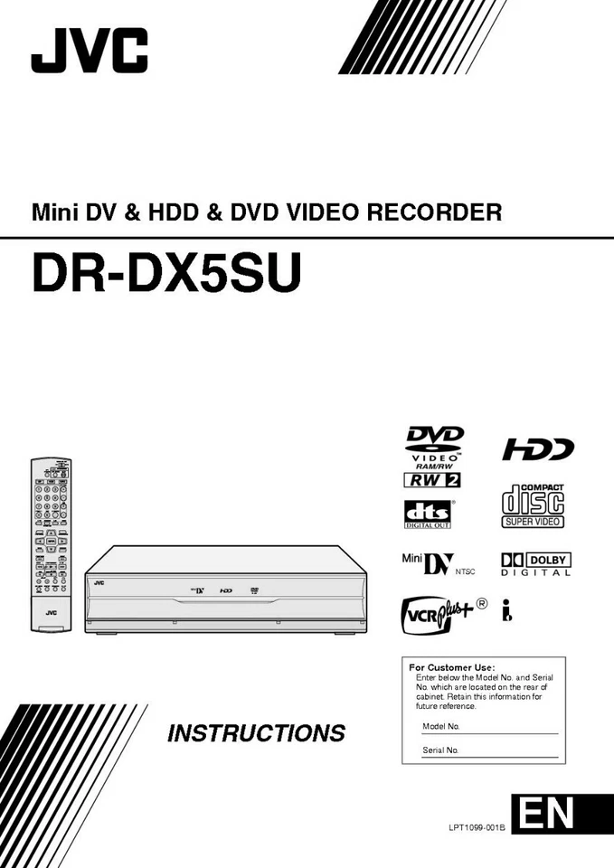 JVC DR-DX5SU Mini DV & DVD Player Owners Instruction Manual Reprint - Image 1 of 1