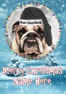 BH28 Bulldog Dog Christmas greetings Card personalised fun cute a5 - Picture 1 of 1