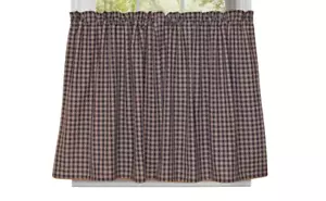 Sturbridge Navy Tan Plaid Unlined Farmhouse Country Window Cafe Tiers 2 Sizes - Picture 1 of 2