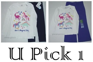 Dinosaurs Unicorns Tee & Bottoms Girls Long Sleeve Shirt Top Pants Capri - Picture 1 of 10