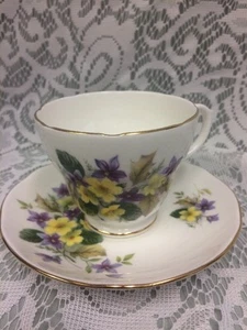 DUCHESS BONE CHINA CUP & SAUCER Violets Buttercups Purple Yellow Flowers England - Picture 1 of 8