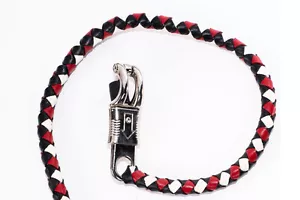 MOTORCYCLE 40"BLK/RED BRAIDED BIKER OLD SCHOOL GET BACK LEATHER WHIP 3.3 Ft - Bild 1 von 7