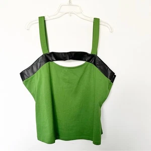 New Anthropologie Maeve Green Black Faux Leather Trim Cutout Top Size XLarge - Picture 1 of 11