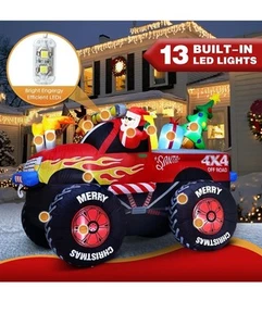 Babbo Natale lungo 8 piedi in Monster Truck gonfiabile natalizio decorazioni da esterno - Foto 1 di 9