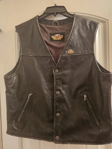 VTG RARE HARLEY DAVIDSON BLACK MEN LEATHER VEST SIZE L - Picture 1 of 15