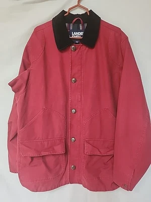 Lands End Chore Barn Coat Mens XL Tall Corduroy Collar Flannel Lined Red - Image 1 of 4