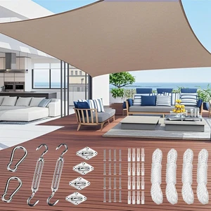 4 X 5M Sun Shade Sail Rectangle 95% UV Block Waterproof Complete Hardware Kit fo - Picture 1 of 12