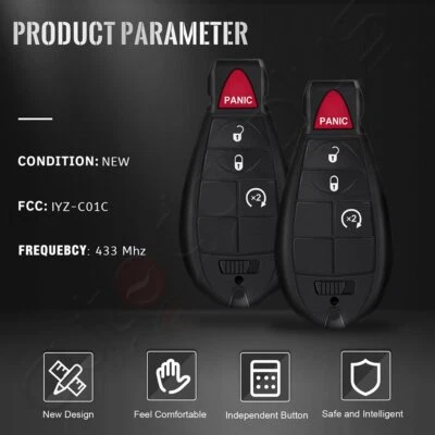 2 Llavero de coche remoto para RAM 1500 2500 3500 Dodge Journey 2008 2009-2012 botones Foto 1 de 4