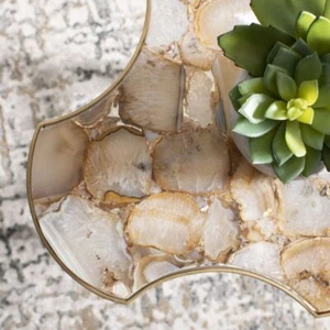 Agate Accent Table, Side Sofa Lamp / Flower Table Slab, Agate Stone Slab Decor - Picture 1 of 5
