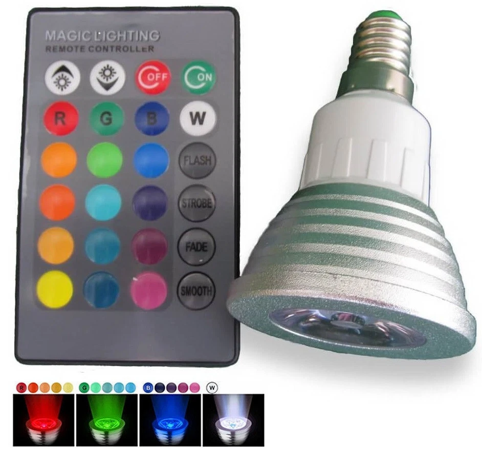 Faretto RGB base E14 LED multicolor Faro lampada lampadina  e 14 + telecomando - Immagine 1 di 1