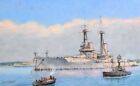 PAUL WRIGHT HMS Vanguard at Scapa Flow, 1917 Original Painting Acrylic on Paper
