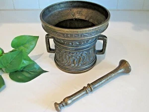 Vintage Messing Apotheke Apotheker Mörser & Stößel Kalligraphie Kräuter - Bild 1 von 12