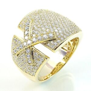 ZirconZ Custom-Pave Signity CZ Sterling Silver Wide Open Band With X Front Ring
