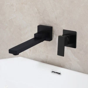 2PCs Wall Mount Black Brass Baisn Tub Mixer Faucet Waterfall Spary Taps - Picture 1 of 9