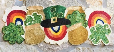 Nicole Miller Beaded Shamrock Rainbow Leprechaun Centerpiece Gold St Patrick Day - Image 1 of 4