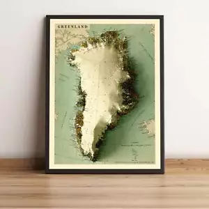Mappa della Groenlandia, mappa in rilievo 2D della Groenlandia, mappa vintage della Groenlandia - piatta 2D - Foto 1 di 8