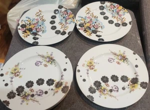 Pre-owned Anthropologie Multi-color Floral Design Silver Accents Dessert plate 4 - Picture 1 of 6