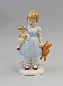 9942671-a Porzellan Figur Mädchen mit Puppe und Teddy handbemalt H18cm - Picture 1 of 3