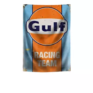 GULF Flagge Fahne Banner Garage Bar Deko Biker Oldtimer Gas USA Racing Le Mans ! - Bild 1 von 1