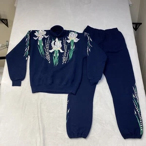 Felpa donna vintage dipinta a mano arte floreale collo tartaruga stile anni 80 90 - Foto 1 di 16