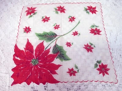 VINTAGE 1950s, LADIES HANKIE, POINSETTIA, CHRISTMAS, VERY NICE VINTAGE CONDITION - Image 1 of 4