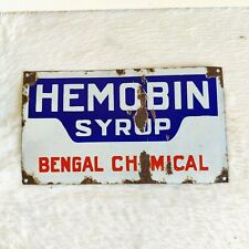 1940s Vintage Hemobin Syrup Bengala Chemical Bianco Blu Smalto Segno Tavola Raro