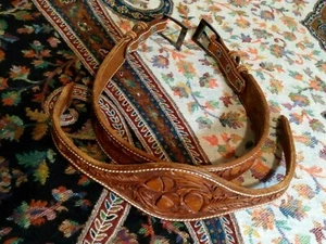 VOGT belt Hand Carved Handcraft Floral Carving Leather double Buckle Ranger belt - Picture 1 of 12