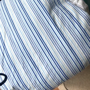 JUEGO DE SÁBANAS Ralph Lauren Queen Ajustadas y Planas 2 Fundas Rayas Multi Azul Blanco Usado en Excelente Condición - Imagen 1 de 7
