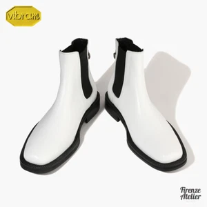 Botas Chelsea Firenze Atelier para hombre de cuero blanco punta cuadrada al tobillo suela vibram - Imagen 1 de 12
