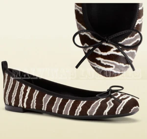 GUCCI SHOES BALLET FLATS PONY HAIR BOW DETAIL ANIMAL PRINT $675 sz 35.5 / 5.5 - Picture 1 of 19