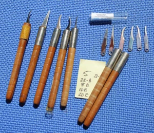 Strumento Warren vintage intaglio legno sbiancante nuovo vecchio stock 6 lame + manici extra - Foto 1 di 8