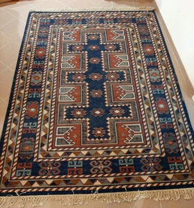 alter Kelim - blaugrundig - Teppich Flachgewebe - Carpet - Rug - Bild 1 von 7