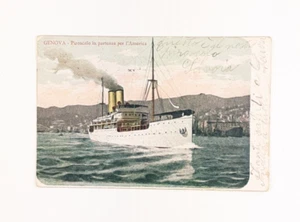 Cartolina navale a colori Genova Piroscafo in partenza per l'America Viaggiata - Imagen 1 de 2