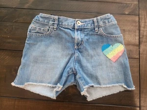 Girl's Children's Place Size 10 Shorties Jean Shorts with Heart Shape Sequins - Picture 1 of 4