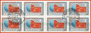 Schweiz gebrauchte Gedenkmarken - 4er Blöcke - Entwicklungshilfe 1961 #402 - Bild 1 von 3