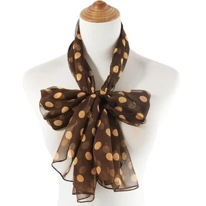 NEW Womens Classic Polka Dot Print Shawl Chiffon Sheer Scarf Brown Theme - Picture 1 of 4