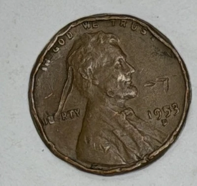 1953 D circulated Lincoln Wheat Cent Penny L On Rim Error Key Date Double Die - Image 1 of 2