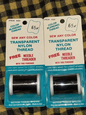 2 Spool Lot Vintage Sew Any Color Transparent Nylon Thread 150 Yds Each USA - Image 1 of 4