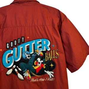 Disney Parks Men’s L Red Bowling Shirt Goofy Gutter Balls Splits Happen - Picture 1 of 13