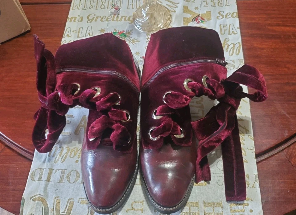 Botines Jeffrey Campbell Mujer Cremallera Lateral Tacón Bloque Terciopelo Rojo/Fushia Talla 10 Foto 1 de 4