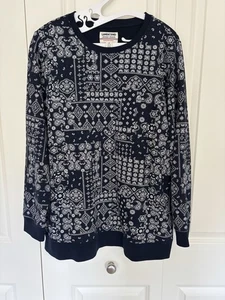 Lands' End Serious Sweats French Terry Sweatshirt Navy White Bandana Top Size M - Picture 1 of 11