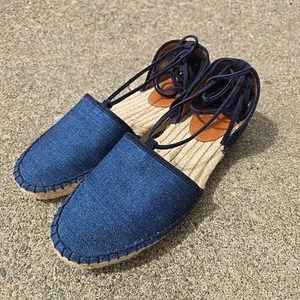FRYE Leo Denim espadrillas avvolgenti pizzo blu navy taglia 9M - Foto 1 di 10