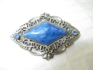 Vintage Brooch Pin Silver with blue stone - Bild 1 von 7