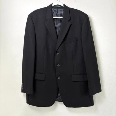 Lauren Ralph Lauren Sport Coat Men 44L Black Lambswool Herringbone Blazer Jacket - Image 1 of 4